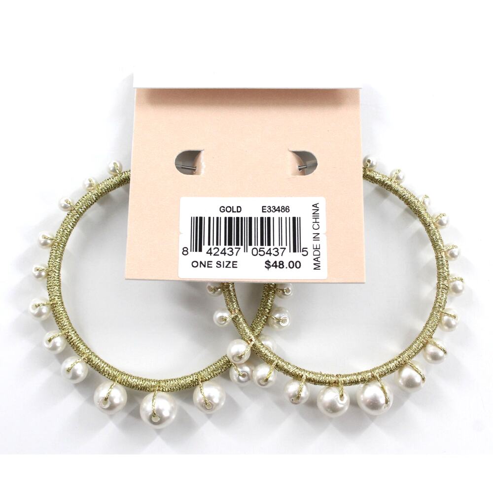 Rebecca Minkoff Gold Tone Morocco Pearl Hoops $48 Tags #RM339 - Picture 3 of 3
